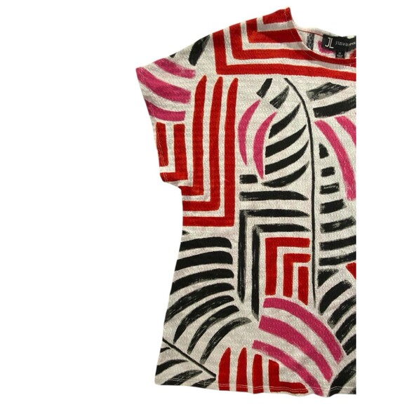 Jules & Leopold JL Plus Size 1X Abstract Wavy Blouse Top Red Pink Black Stretchy - Picture 12 of 13